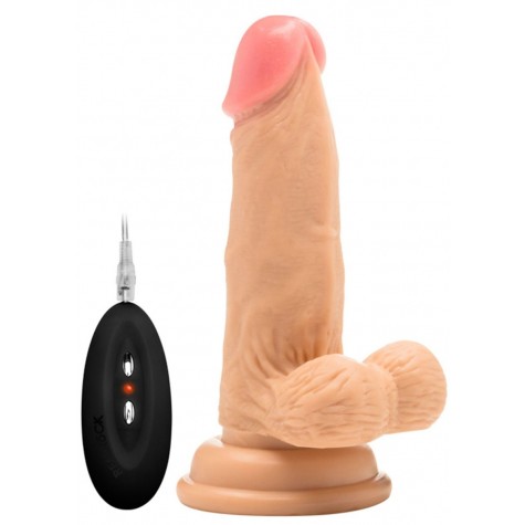 Телесный вибратор-реалистик Vibrating Realistic Cock 6" With Scrotum - 15 см.